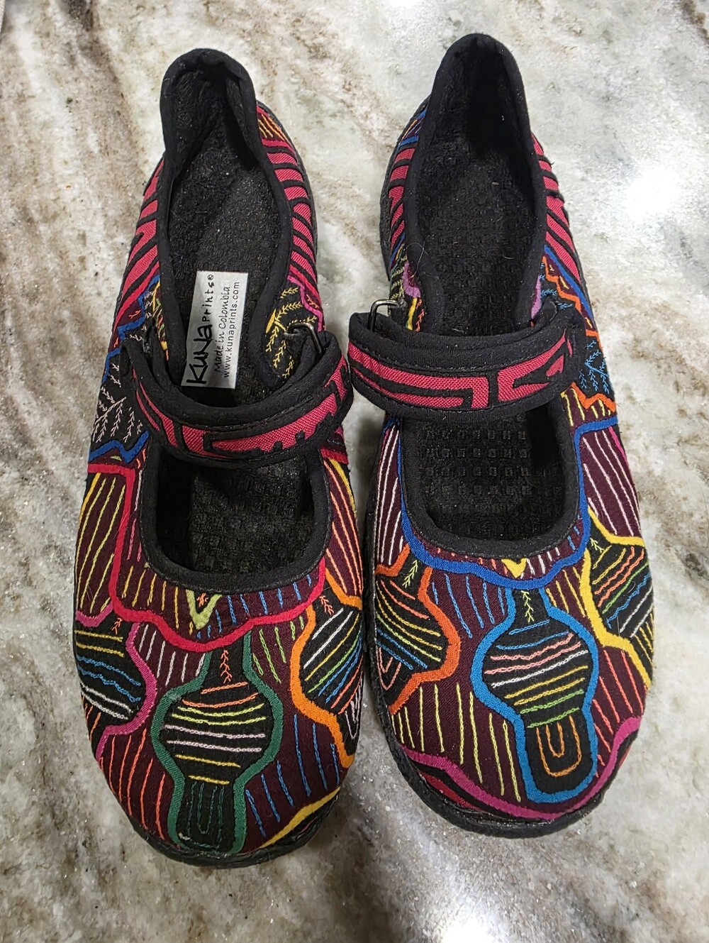 Kuna Prints Mola Art Mary Jane Flats Size 38 Colorful Embroidered Boho Shoes